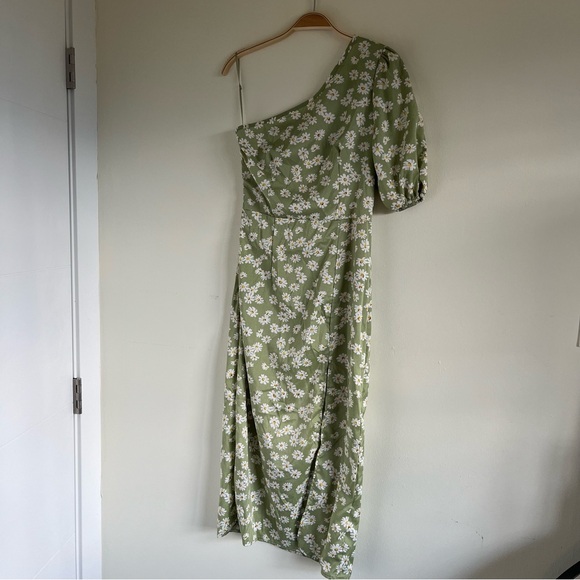 🆕 One Shoulder Daisy Green Midi Dress - Picture 3 of 10